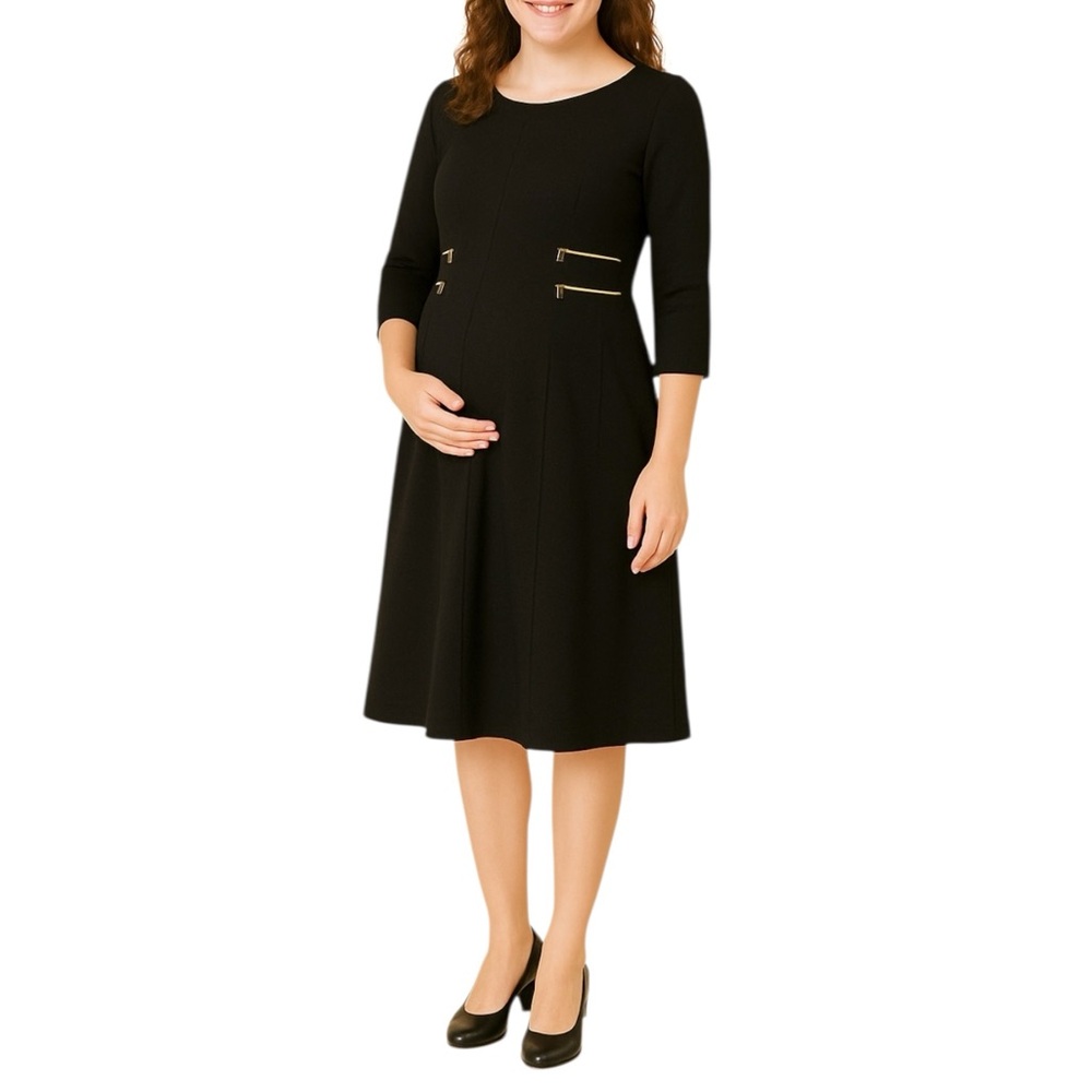 Seraphine Dress Womens 4 UK 8 Black Jersey Sheath Zip Detail Maternity Pregnancy